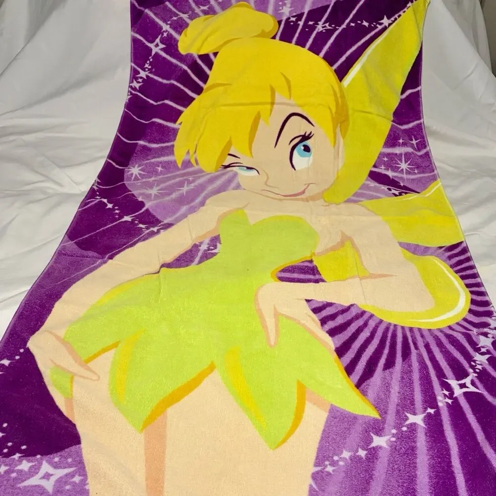 DISNEY STORE 2003 TINKER BELL Purple Beach Towel - EUC
